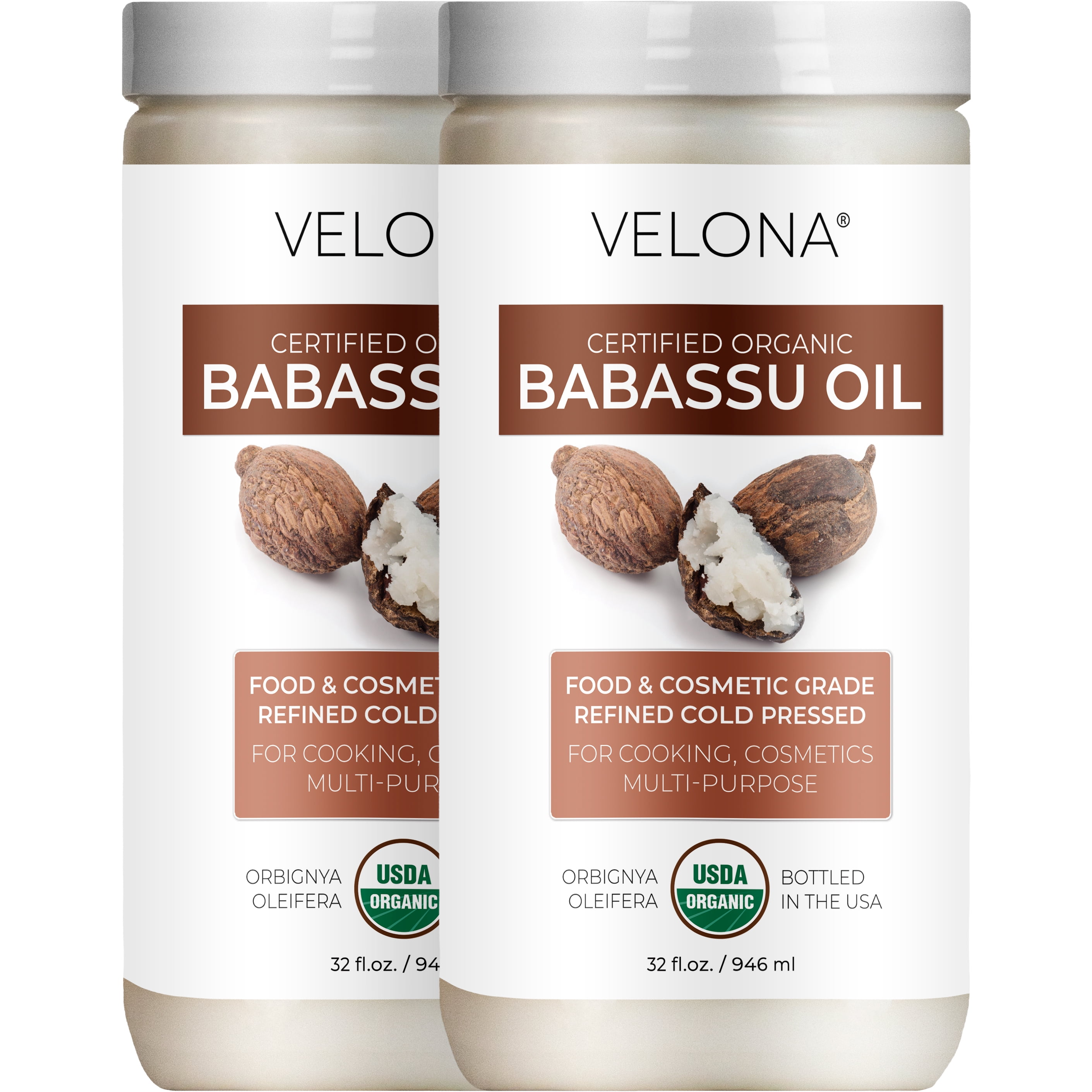 velona Babassu Oil USDA Certified Organic - 64 Fl Oz | 100% Pure and Natural Carrier Oil | Refined, Cold Pressed | Face, Hair, Body & Skin Care and Cooking | Use Today - Enjoy Results