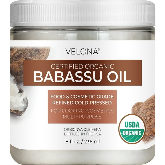 velona Babassu Oil USDA Certified Organic - 8 Fl Oz | 100% Pure and Natural Carrier Oil | Refined, Cold Pressed | Face, Hair, Body & Skin Care and Cooking | Use Today - Enjoy Results