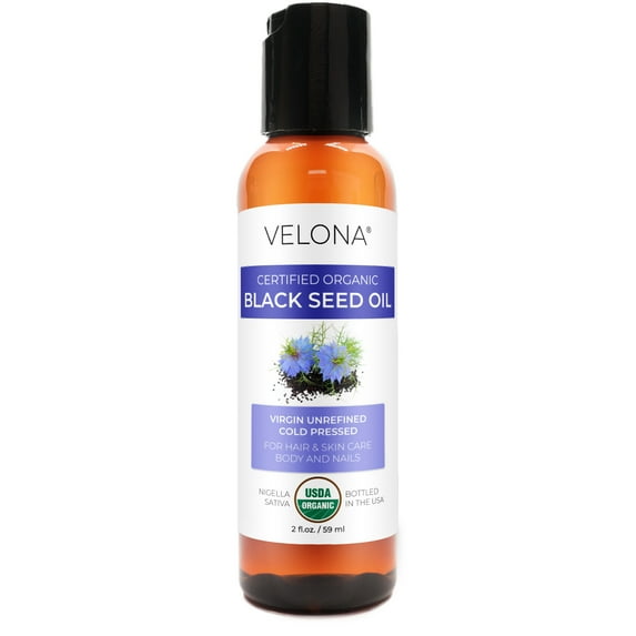 Velona Black Cumin Seed Oil USDA Certified Organic - 2 Fl Oz | 100% Pure and Natural Carrier Oil | Unrefined, Cold Pressed | Hair, Body and Skin Care | Use Today - Enjoy Results