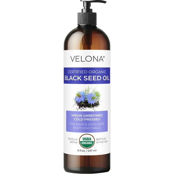 Velona Black Cumin Seed Oil USDA Certified Organic - 8 Fl Oz | 100% Pure and Natural Carrier Oil | Unrefined, Cold Pressed | Hair, Body and Skin Care | Use Today - Enjoy Results