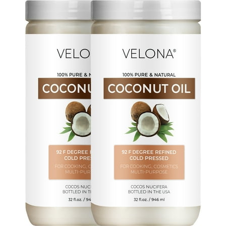 Coconut Oil 92 Degree by Velona - 64 fl oz | 100% Pure and Natural Carrier Oil | in jar | Refined, Cold pressed | Skin, Face, Body, Hair Care | Use Today - Enjoy Results