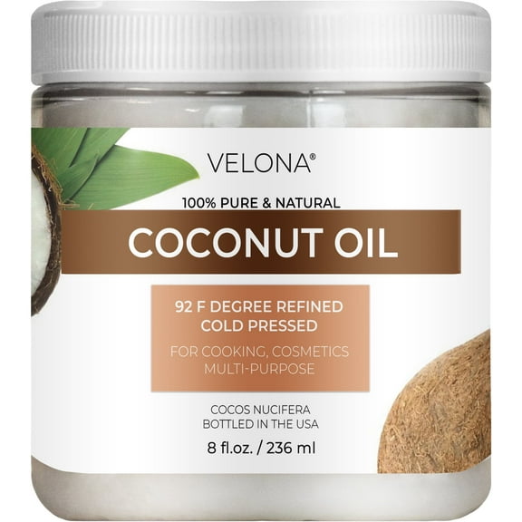 Coconut Oil 92 Degree by Velona - 8 fl oz | 100% Pure and Natural Carrier Oil | in jar | Refined, Cold pressed | Skin, Face, Body, Hair Care | Use Today - Enjoy Results