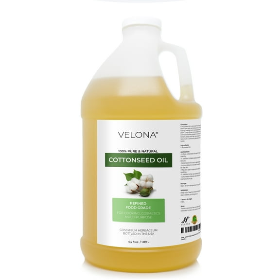 Velona Cottonseed Oil - 64 oz | 100% Pure and Natural Carrier Oil | Refined, Cold pressed | Cooking, Skin, Face, Body, Hair Care