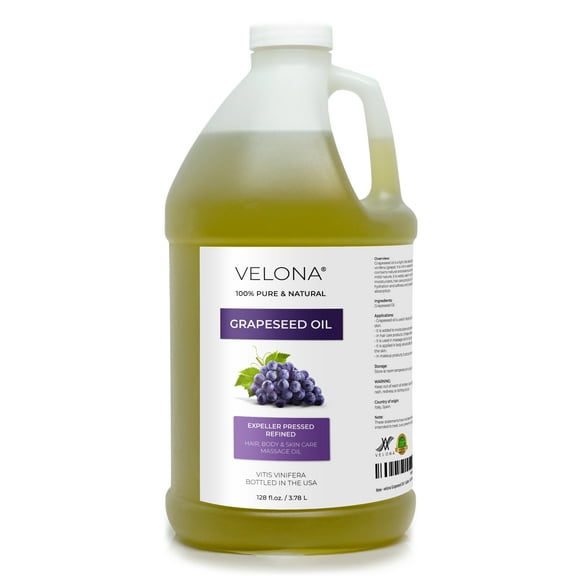 Grapeseed Oil by Velona - 1 Gallon / 128 Fl Oz | 100% Pure and Natural Carrier Oil | Refined | Skin, Face, Body, Hair Care | Use Today - Enjoy Results