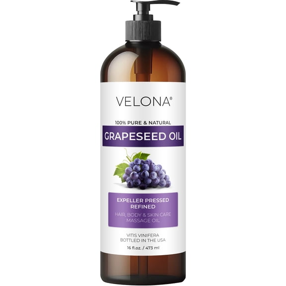 Grapeseed Oil by Velona - 16 fl oz | 100% Pure and Natural Carrier Oil | Refined | Skin, Face, Body, Hair Care | Use Today - Enjoy Results