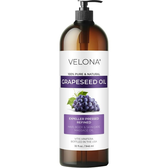 Grapeseed Oil by Velona - 32 fl oz | 100% Pure and Natural Carrier Oil | Refined | Skin, Face, Body, Hair Care | Use Today - Enjoy Results