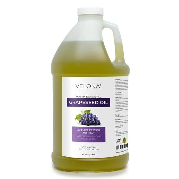 Grapeseed Oil by Velona - 64 fl oz | 100% Pure and Natural Carrier Oil | Refined | Skin, Face, Body, Hair Care | Use Today - Enjoy Results