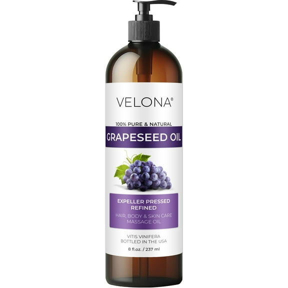 Grapeseed Oil by Velona - 8 fl oz | 100% Pure and Natural Carrier Oil | Refined | Skin, Face, Body, Hair Care | Use Today - Enjoy Results