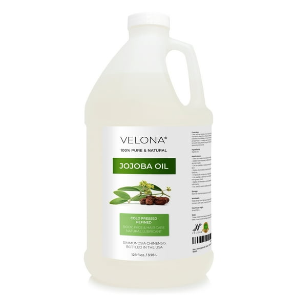 Jojoba Oil by Velona - 1 Gallon / 128 Fl Oz | 100% Pure and Natural Carrier Oil | Clear, Refined, Cold Pressed | Moisturizing Face, Hair, Body and Skin Care | Use Today - Enjoy Results