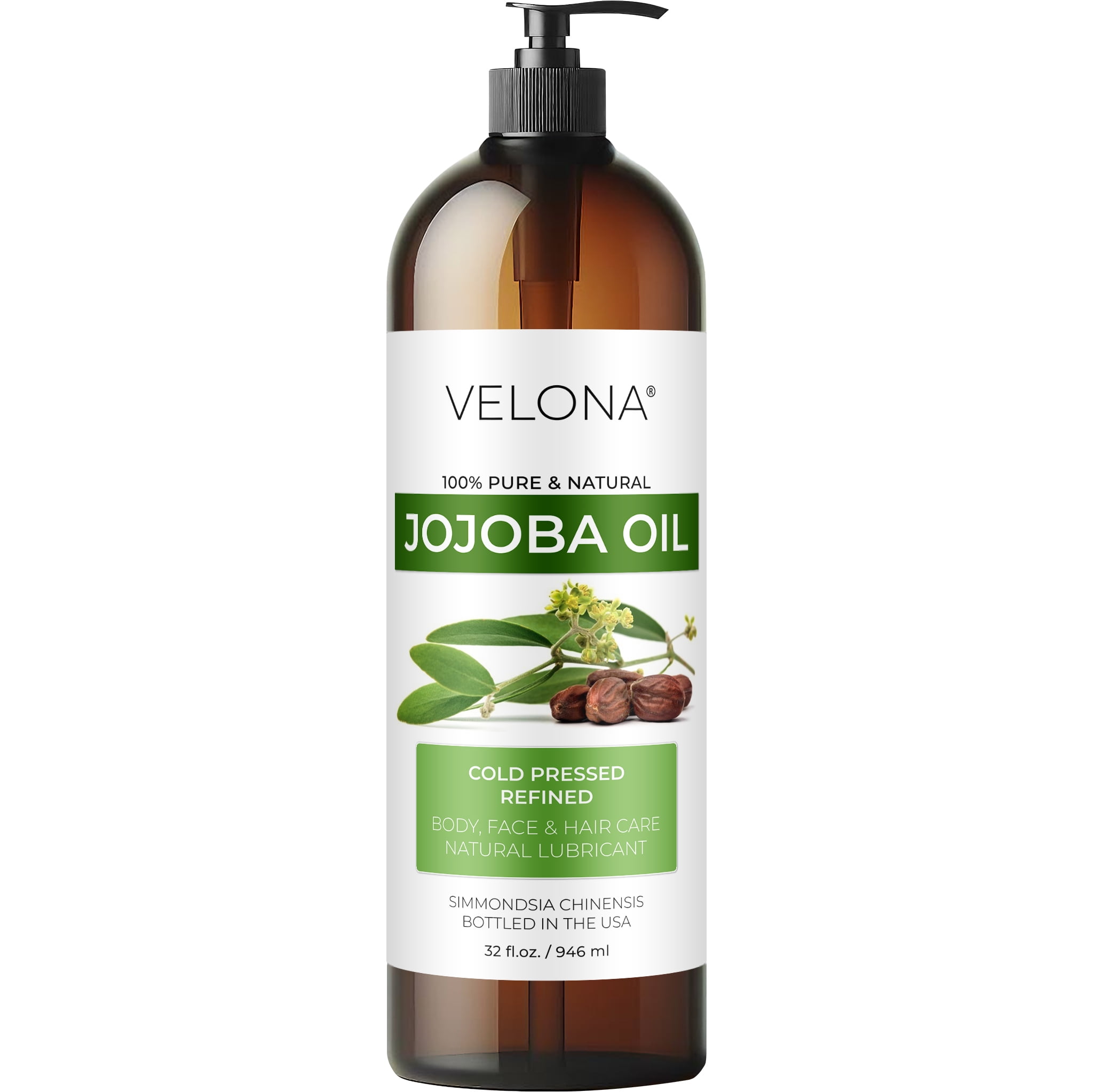 Jojoba Oil by Velona - 32 fl oz | 100% Pure and Natural Carrier Oil | Clear, Refined, Cold Pressed | Moisturizing Face, Hair, Body and Skin Care | Use Today - Enjoy Results