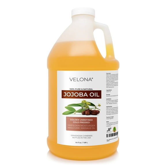 velona Jojoba Oil - 64 Fl Oz | 100% Pure and Natural | Golden, Unrefined, Cold Pressed, Hexane Free | Moisturizing Face, Hair, Body, Skin Care