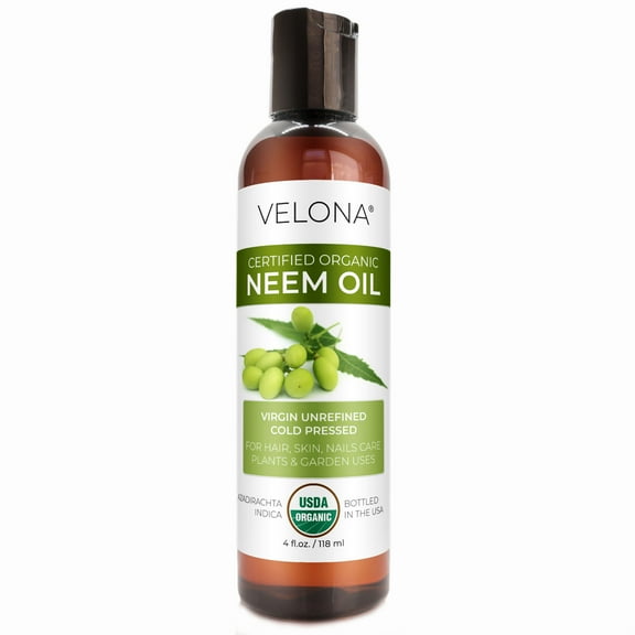 Velona Neem Oil USDA Certified Organic - 4 Fl Oz | 100% Pure and Natural Carrier Oil | Virgin, Unrefined, Cold Pressed | Hair, Body and Skin Care | Use Today - Enjoy Results