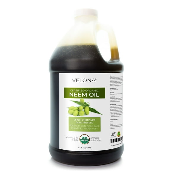 velona Neem Oil USDA Certified Organic - 64 Fl Oz | 100% Pure and Natural Carrier Oil | Virgin, Unrefined, Cold Pressed | Hair, Body and Skin Care | Use Today - Enjoy Result