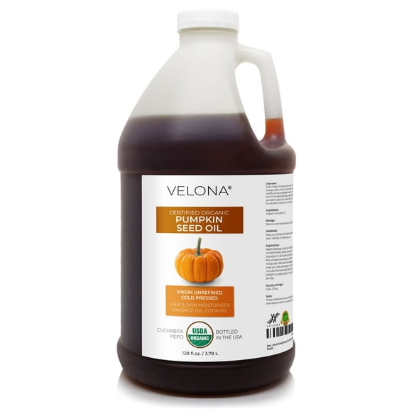 Velona Pumpkin Seed Oil USDA Certified Organic - 1 Gallon / 128 Fl Oz | 100% Pure and Natural Carrier Oil | Unrefined, Cold Pressed | Cooking, Face, Hair, Body & Skin Care