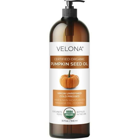 Velona Pumpkin Seed Oil USDA Certified Organic - 32 oz | 100% Pure and Natural Carrier Oil | Unrefined, Cold Pressed | Cooking, Face, Hair, Body & Skin Care