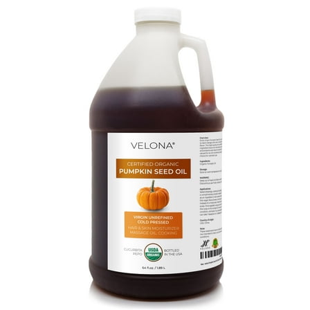 Velona Pumpkin Seed Oil USDA Certified Organic - 64 oz | 100% Pure and Natural Carrier Oil | Unrefined, Cold Pressed | Cooking, Face, Hair, Body & Skin Care