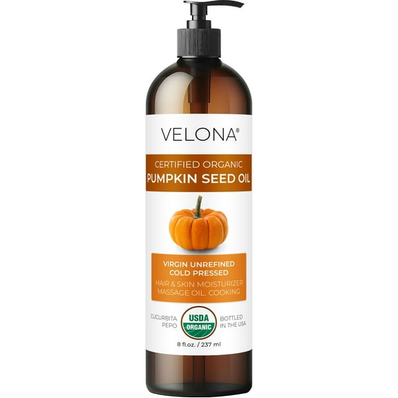 Velona Pumpkin Seed Oil USDA Certified Organic - 8 oz | 100% Pure and Natural Carrier Oil | Unrefined, Cold Pressed | Cooking, Face, Hair, Body & Skin Care