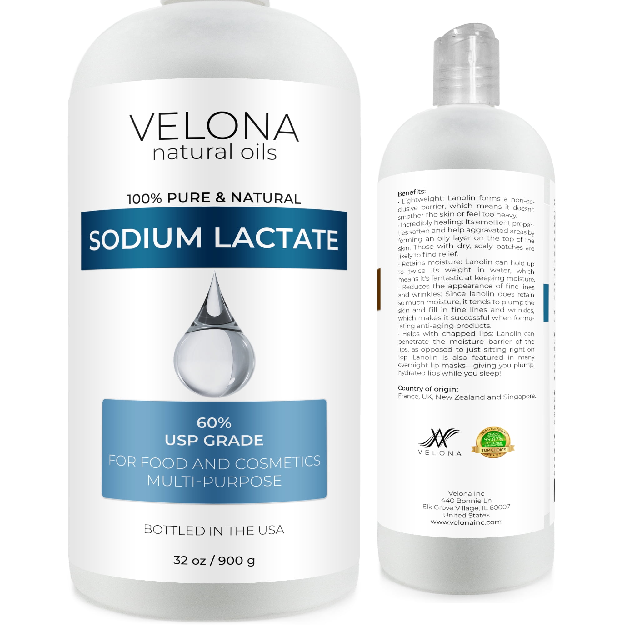 Velona Sodium Lactate 60% - 32 oz | USP Grade Natural Preservative | For  Soap Making & Lotions | Harder Bar of Soap, pH Regulator, Glycerin