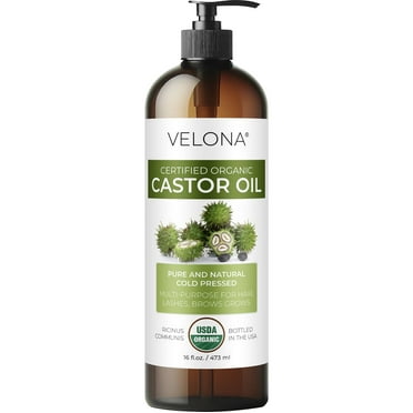 Velona USDA Certified Organic Castor Oil - 16 oz | For Hair, Boost Eyelashes, Eyebrows | Cold pressed, Natural Oil, USP Grade | Hexane Free, Lash Serum, Caster