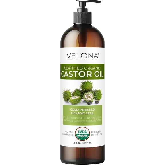 Velona USDA Certified Organic Castor Oil - 8 oz | Cold-Pressed, Hexane-Free, USP Grade | Promotes Hair Growth, Eyelash & Eyebrow Enhancement | Bottled in USA