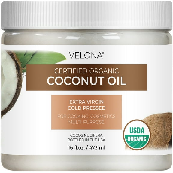 Velona USDA Certified Organic Coconut Oil Extra Virgin - 16 fl oz | Food and Cosmetic Grade | in jar | Extra Virgin, Cold Pressed