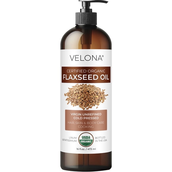 velona USDA Certified Organic Flaxseed Oil - 16 Fl Oz |100% Pure and Natural Carrier Oil | Unrefined, Cold Pressed | Body, Face & Skin Care | Use Today - Enjoy Results