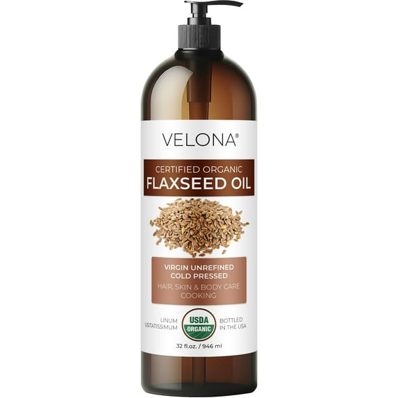 velona USDA Certified Organic Flaxseed Oil - 32 Fl Oz |100% Pure and Natural Carrier Oil | Unrefined, Cold Pressed | Body, Face & Skin Care | Use Today - Enjoy Results