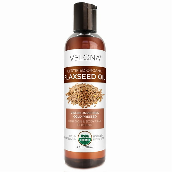 velona USDA Certified Organic Flaxseed Oil - 4 Fl Oz | 100% Pure and Natural Carrier Oil | Unrefined, Cold Pressed | Body, Face & Skin Care | Use Today - Enjoy Results