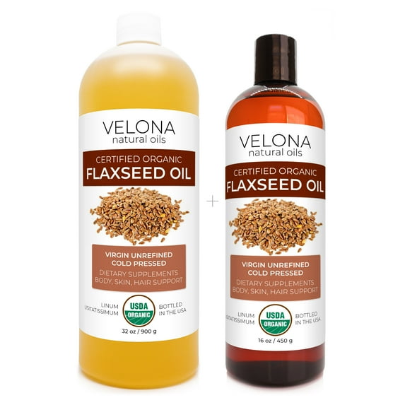 Velona USDA Certified Organic Flaxseed Oil - 48 oz | 100% Pure and Natural Carrier Oil | Unrefined, Cold Pressed | Hair Growth, Body, Face & Skin Care | Use Today - Enjoy Results