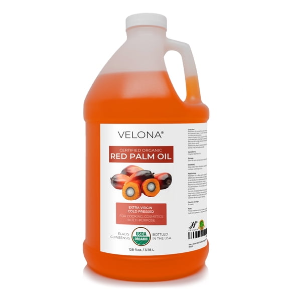 Velona USDA Certified Organic Red Palm Oil - 1 Gallon / 128 Fl Oz | Food and Cosmetic Grade | in jar | Extra Virgin, Cold Pressed | Skin, Face, Body, Hair Care | Use Today - Enjoy Results