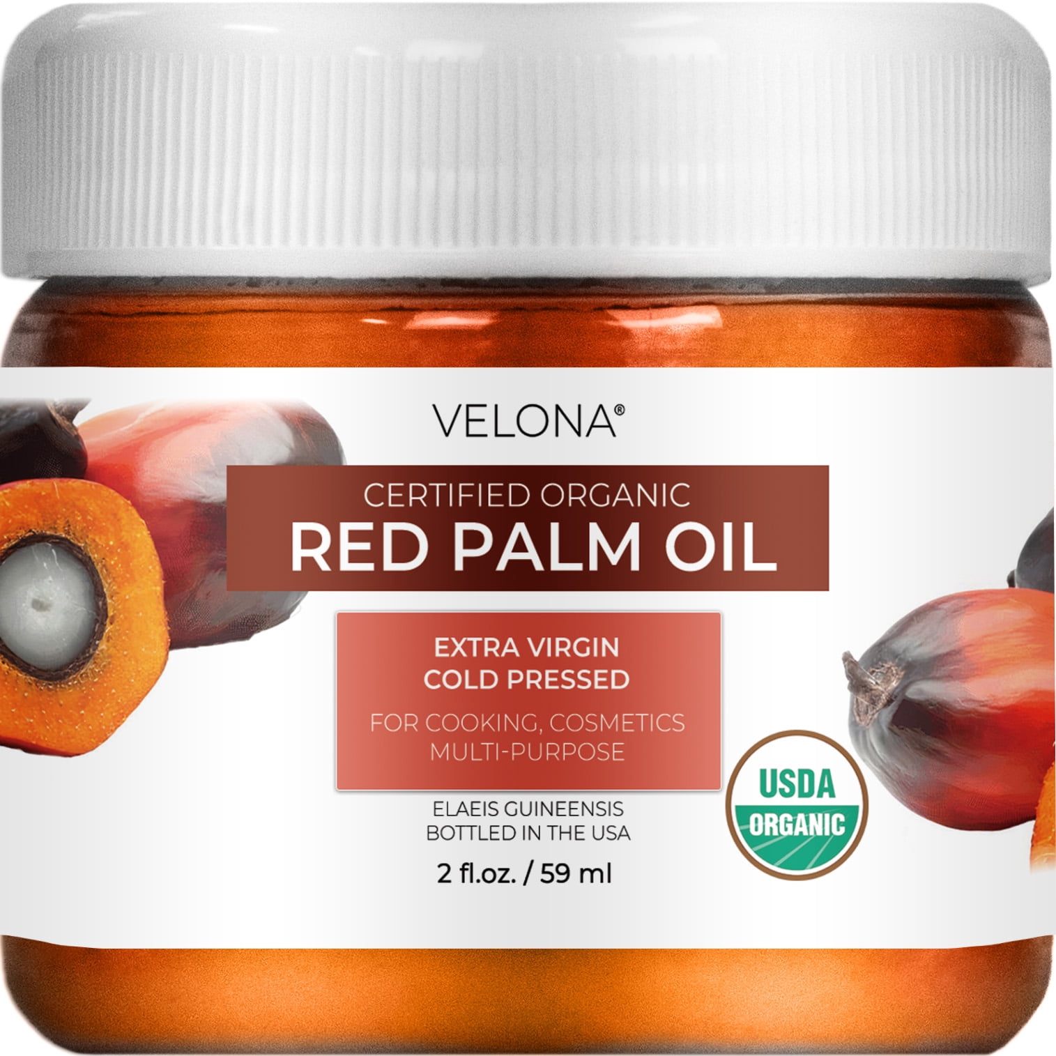 Velona USDA Certified Organic Red Palm Oil - 2 oz | Food and Cosmetic Grade | in jar | Extra Virgin, Cold Pressed | Skin, Face, Body, Hair Care | Use Today - Enjoy Results