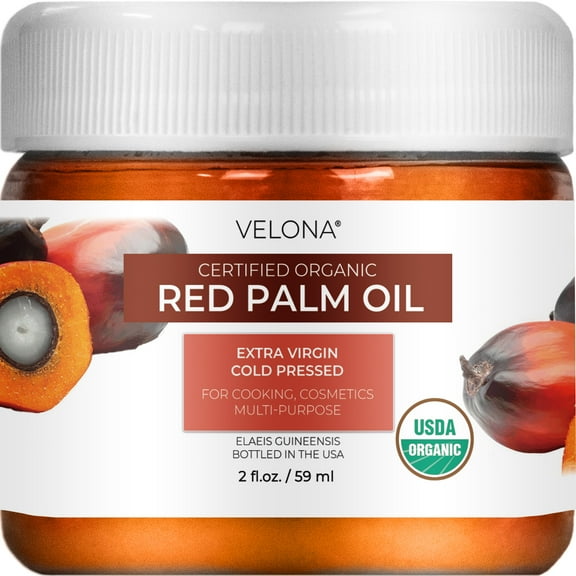 Velona USDA Certified Organic Red Palm Oil - 2 oz | Food and Cosmetic Grade | in jar | Extra Virgin, Cold Pressed | Skin, Face, Body, Hair Care | Use Today - Enjoy Results