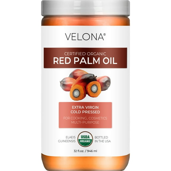 Velona USDA Certified Organic Red Palm Oil - 32 oz | Food and Cosmetic Grade | in jar | Extra Virgin, Cold Pressed | Skin, Face, Body, Hair Care | Use Today - Enjoy Results