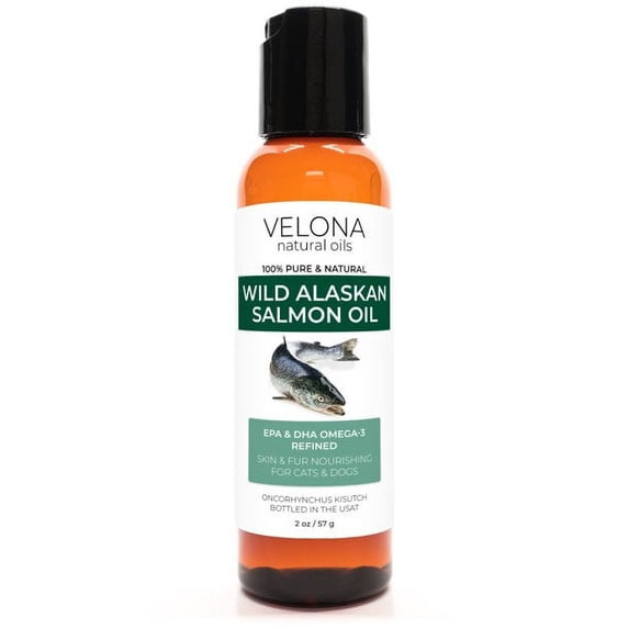 Velona Wild Alaskan Salmon Oil - 2 oz | 100% Pure Refined Oil | for Dogs & Cats - Supports Joint Function | Omega 3 Liquid Food Supplement for Pets - Natural EPA + DHA Fatty Acids for Skin & Coat
