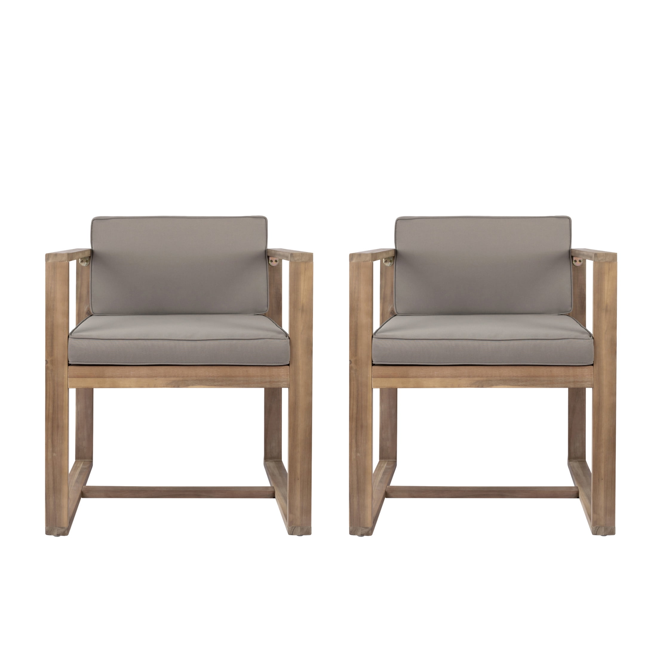 Velora Modern Outdoor Patio Dining Chairs with Cushions, Acacia Wood, Light Brown, Set of 2