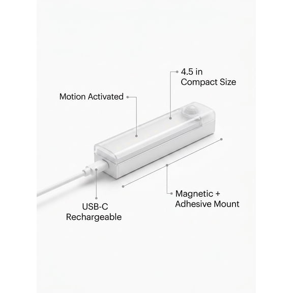 VeloraHome Motion Sensor Closet Light, USB-C Rechargeable LED Light Bar for Cabinet, Wardrobe, Stairs