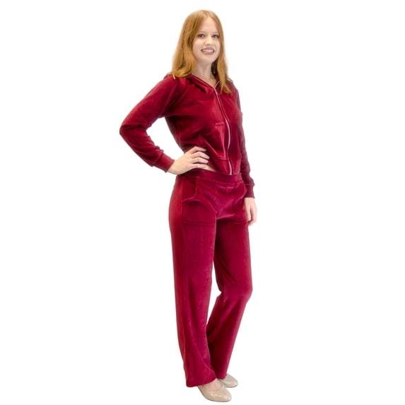 Velour Hoodie Sweat Suit Jacket and Pants Set (Burgundy, 2X)