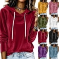 thumbnail image 1 of Velour Hoodies For Women Long Sleeve Loose Hooded Sweatshirt Ladies Fall Casual Basic Soft Pullover Tops S-XXL, 1 of 7