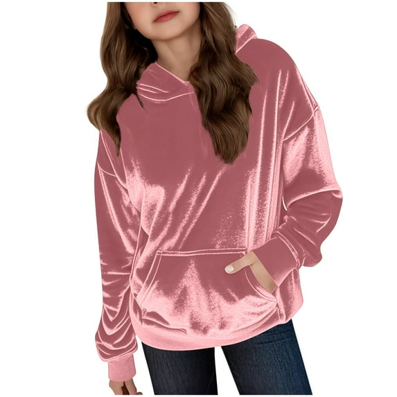 Velour Oversized Hoodies for Teens Girl 𝐕intage Velvet Hooded Pullover Y2k Long Sleeve Soft Warm Velvet Sweatshirt Pockets
