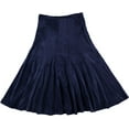 thumbnail image 1 of Velour Panel Midi Skirt For Women By BGDK- 27 Inch Length Pleated Skirt With Elastic Waist- Comfortable Fit And Flare Skirt- High Waist Flowy Skirt For Work, Office, Business, Church navy small, 1 of 5