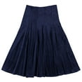 thumbnail image 1 of Velour Panel Midi Skirt For Women By BGDK- 33 Inch Length Pleated Skirt With Elastic Waist- Comfortable Fit And Flare Skirt- High Waist Flowy Skirt For Work, Office, Business, Church navy large, 1 of 5
