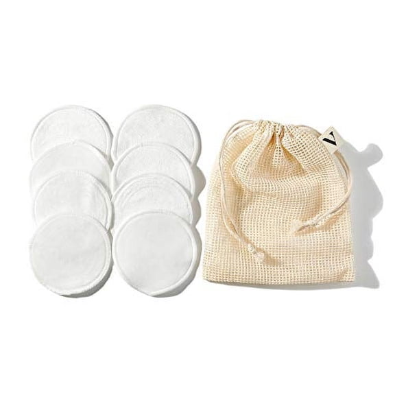 Velour Reusable Cotton Pads (Set of 8),Ultra-Soft and Sustainable Bamboo Rounds for Makeup Removal and Face Cleansing,Washable Removers with Laundry Bag,Gentle on Facial Skin,Optimally Absorbent