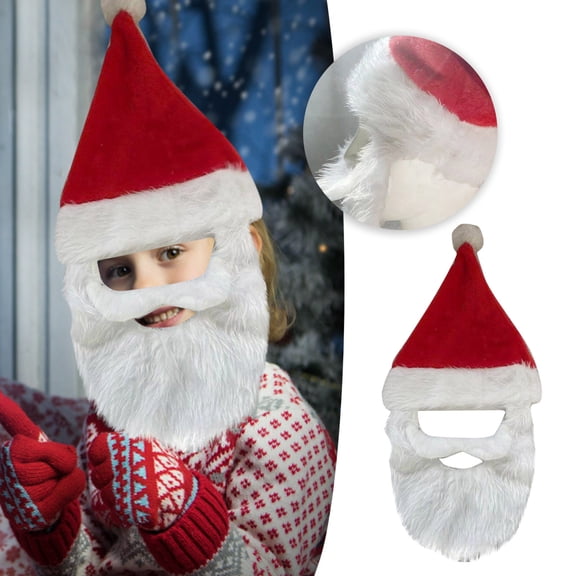 Velour Santa Hat with Plush Beard Christmas Accessory - Play and Atmosphere Decoration for Holiday Parties and Christmas Gifts-One size