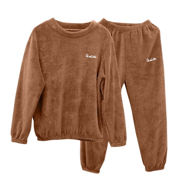 Velour Sleepwear Set for Couples, Long Sleeve Fuzzy Top with Lounge Bottoms, Warm Pajamas for Winter Season
