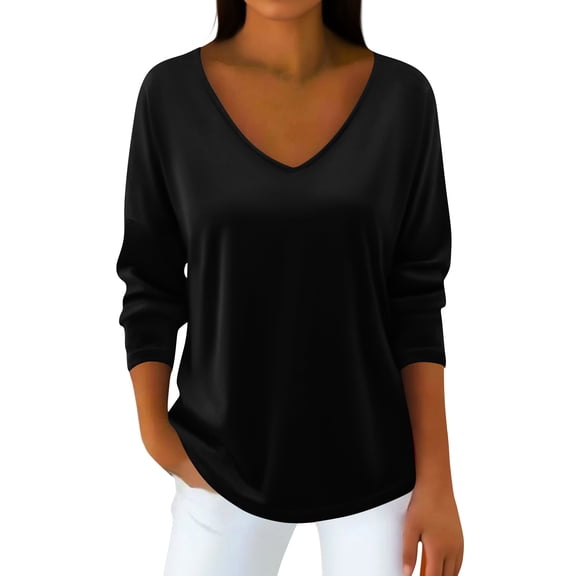Velour T-Shirt for Women V Neck Long Sleeve Casual Pullovers Soft Warm Velvet Tunic Tops Winter Fall Outfits 2025 Black M