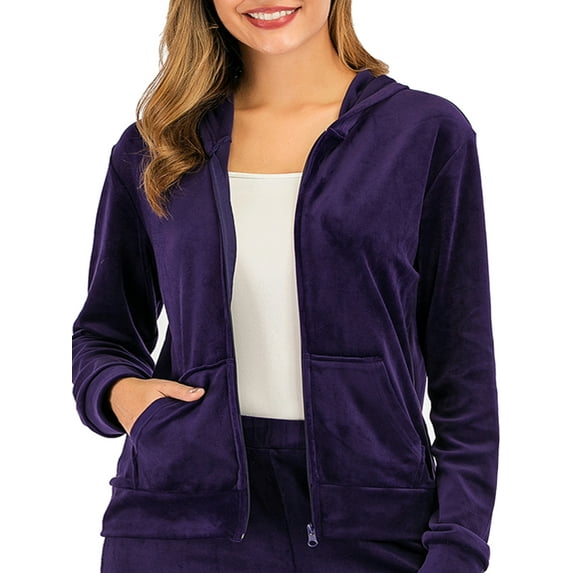 Velour Thin Zip-Up Hoodie Jacket for Women Long Sleeve Jogging Sweatshirt Sport Wear Outfits Activewear
