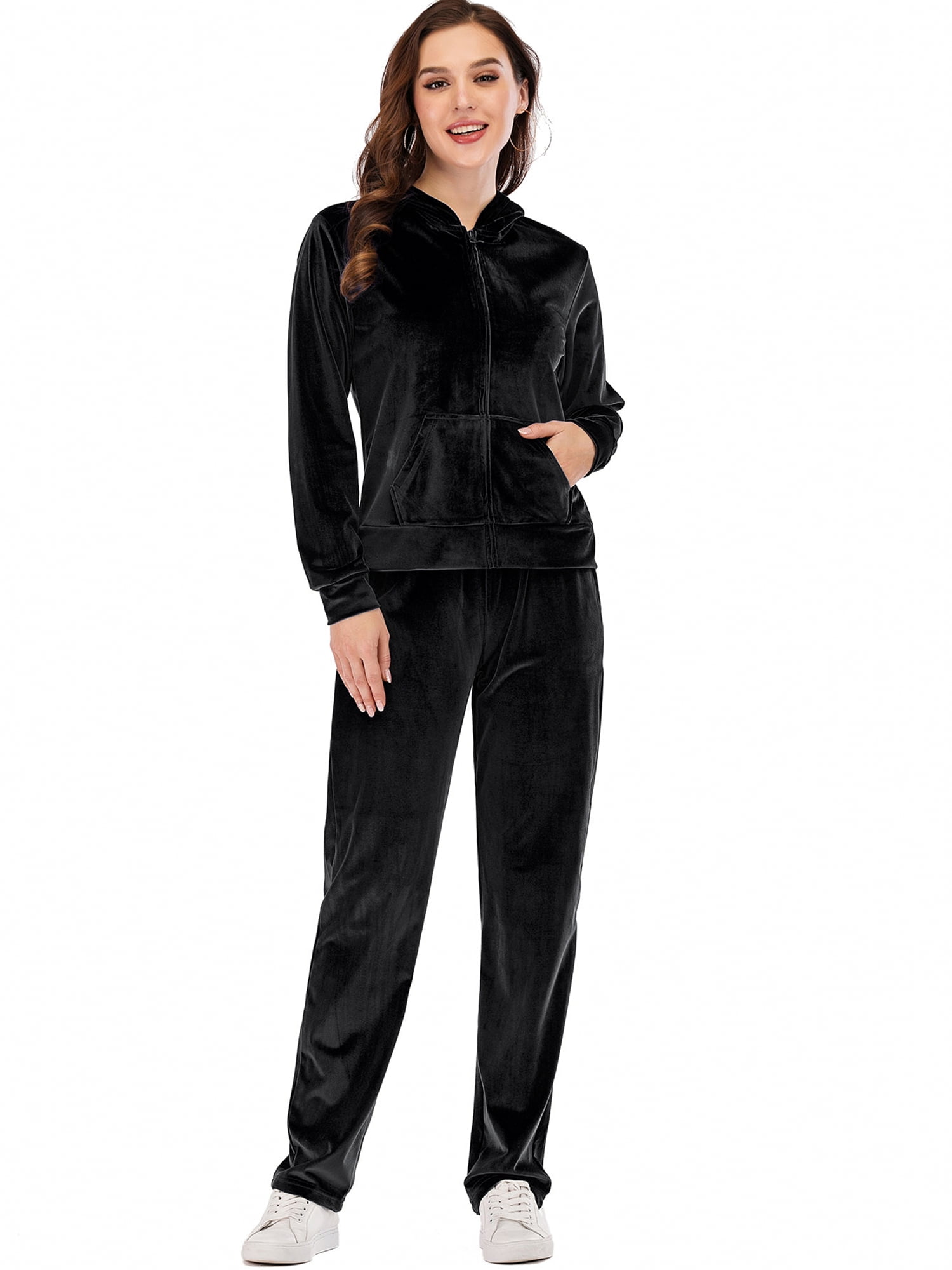 Velour Tracksuit Set for Women Zipper Hoodie Sweatshirt Zip Up