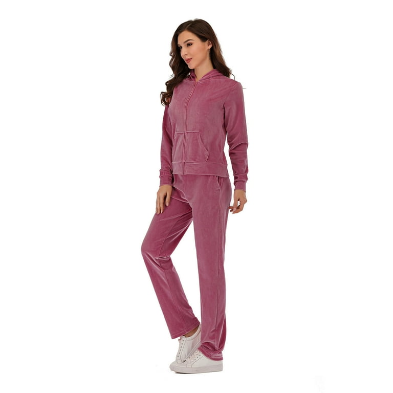 Velour Tracksuit Womens Sweatsuit Set, Athletic Set Zip Up Hoodies