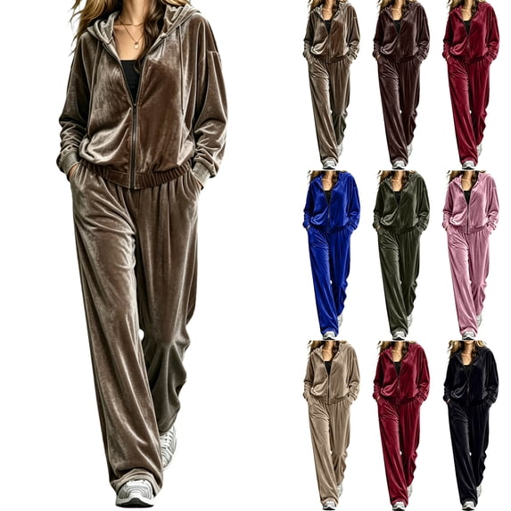 Velour Tracksuit Womens Sweatsuit Set Long Sleeve Zip Up Jacket & Sweatpants Outfit Blue L