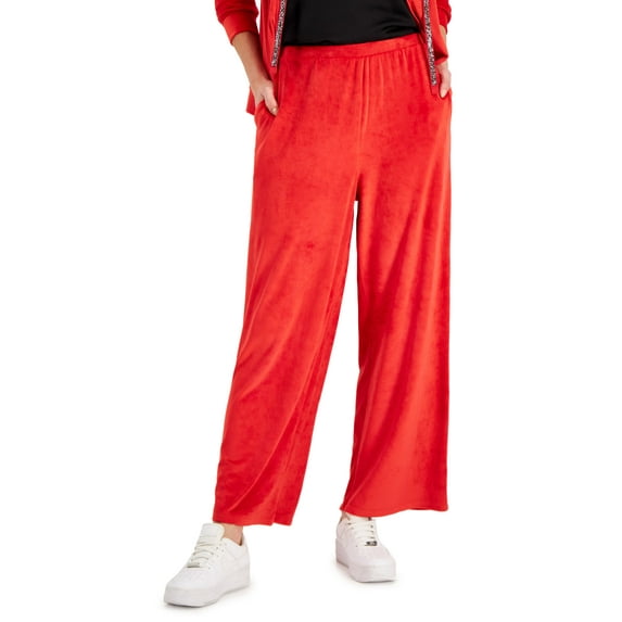 Velour Wide-Leg Pants Ravishing Red L